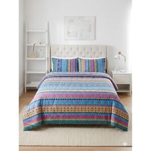 Vintage 90s Y2K Aztec Geometric Comforter Colorful Southwestern Thomaston FULL